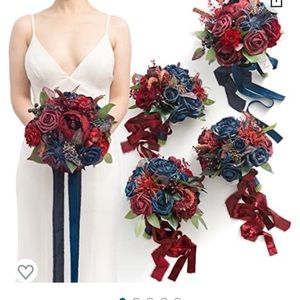 Ling’s Moment set of 4 bridesmaid bouquets in navy/burgundy